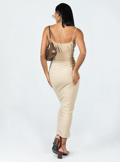 back view of model wearing Princess Polly Slow Dancing Maxi Dress Beige 
