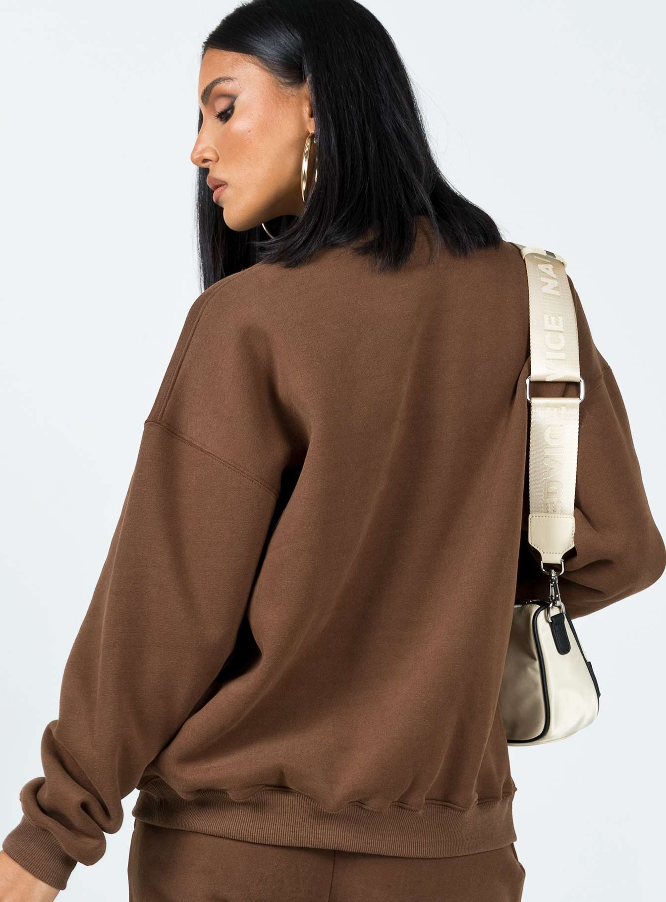 Crewneck  Relaxed fit  Princess Polly Exclusive 55% cotton 45% polyester  Drop shoulder  Good stretch  Soft lining 