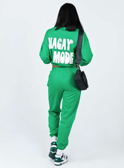 back view of model wearing Princess Polly Club Basic Trackpants Green 