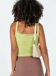 back view of model wearing Princess Polly Aloha Top Green / Pink Sleeveless Square Neck 