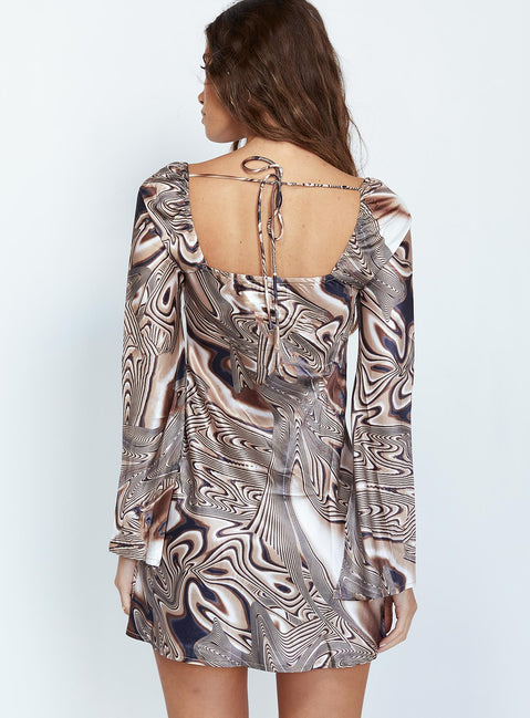 back view of model wearing Princess Polly Corban Mini Dress Brown 