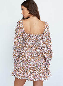 back view of model wearing Princess Polly Banson Mini Dress Brown 