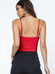 back view of model wearing Princess Polly Levey Bodysuit Red Sleeveless Scoop Neck 