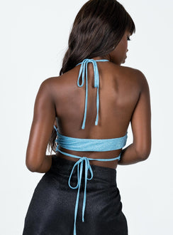 back view of model wearing Princess Polly Zima Top Blue 