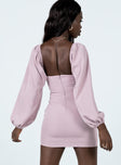 back view of model wearing Princess Polly Lillie Long Sleeve Mini Dress Pink 