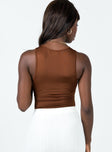 back view of model wearing Princess Polly Hendrix Bodysuit Brown Sleeveless V-Neck 