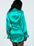 back view of model wearing Princess Polly Liberty Mini Dress Green 