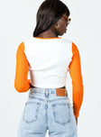 back view of model wearing Princess Polly Feed Your Soul Long Sleeve Top Orange 