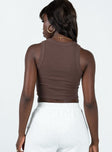 back view of model wearing Princess Polly Classic Tank Top Brown 