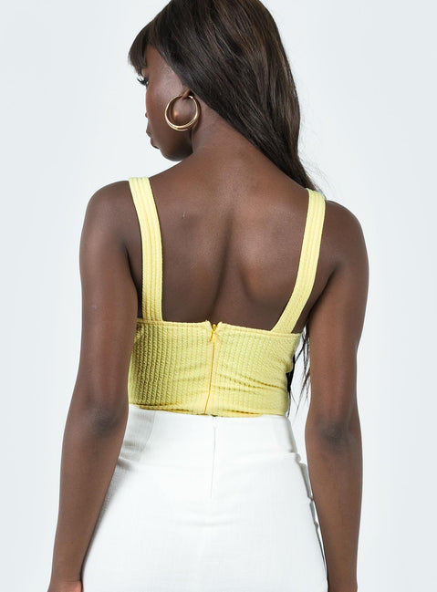 back view of model wearing Princess Polly Morella Bodysuit Yellow Sleeveless Plunger 