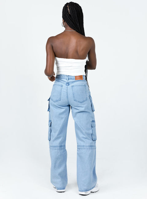 product Princess Polly Mid Rise  Darla Cargo Denim Jeans Light Wash Denim