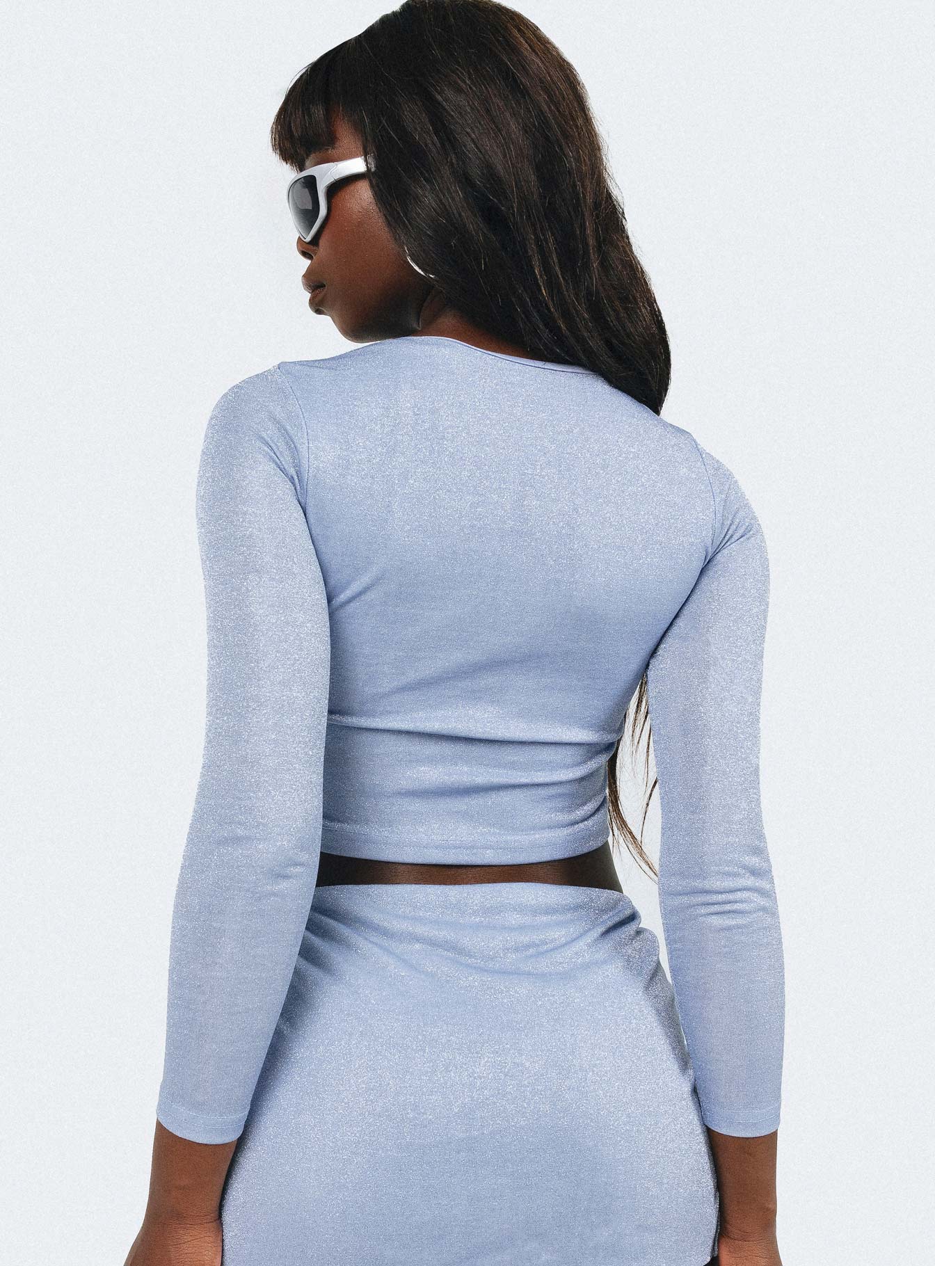 product Princess Polly Sleeveless Sweetheart  Bold Move Long Sleeve Top Blue Lurex