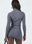 Matching set Ribbed knit material Long sleeve crop High neck Mini skirt