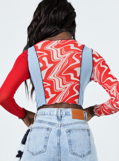 back view of model wearing Princess Polly Division Long Sleeve Top Multi 