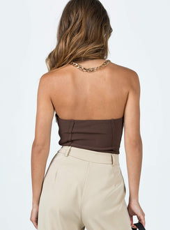 back view of model wearing Princess Polly Marishka Bodysuit Brown Sleeveless Sweetheart 