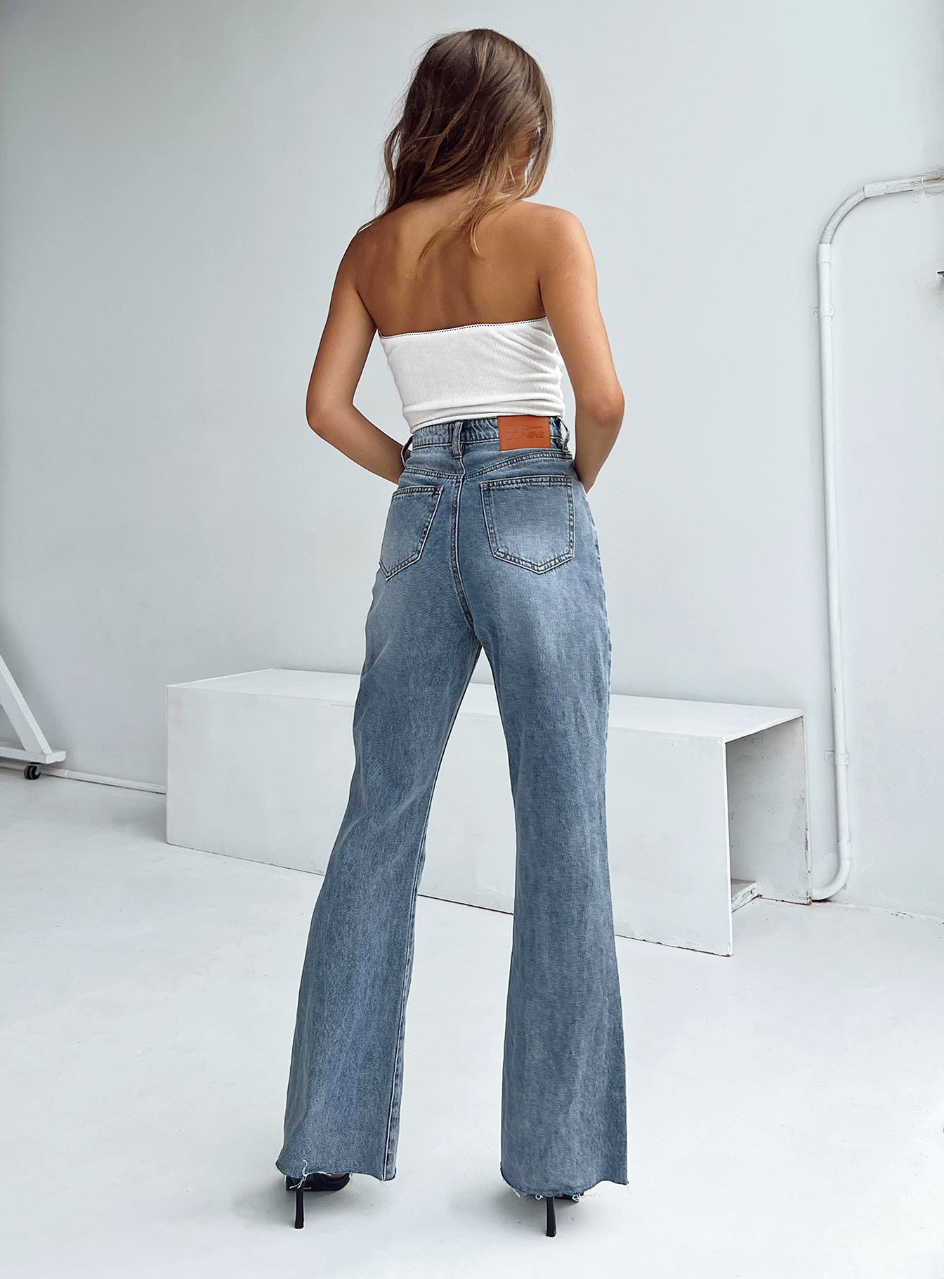 product Princess Polly High Waisted  Chandra Flare Jeans Mid Wash Denim