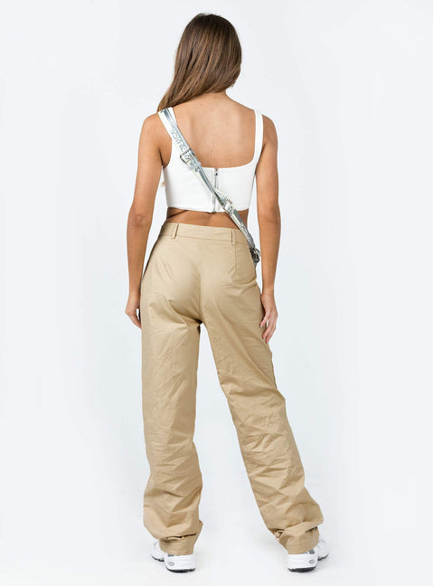 Front view of model wearing  front Princess Polly High Waisted Pants High Waisted Pants High Waisted Pants  Titius Pants Light Beige