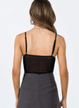 back view of model wearing Princess Polly Brentwood Bodysuit Black Sleeveless Sweetheart 