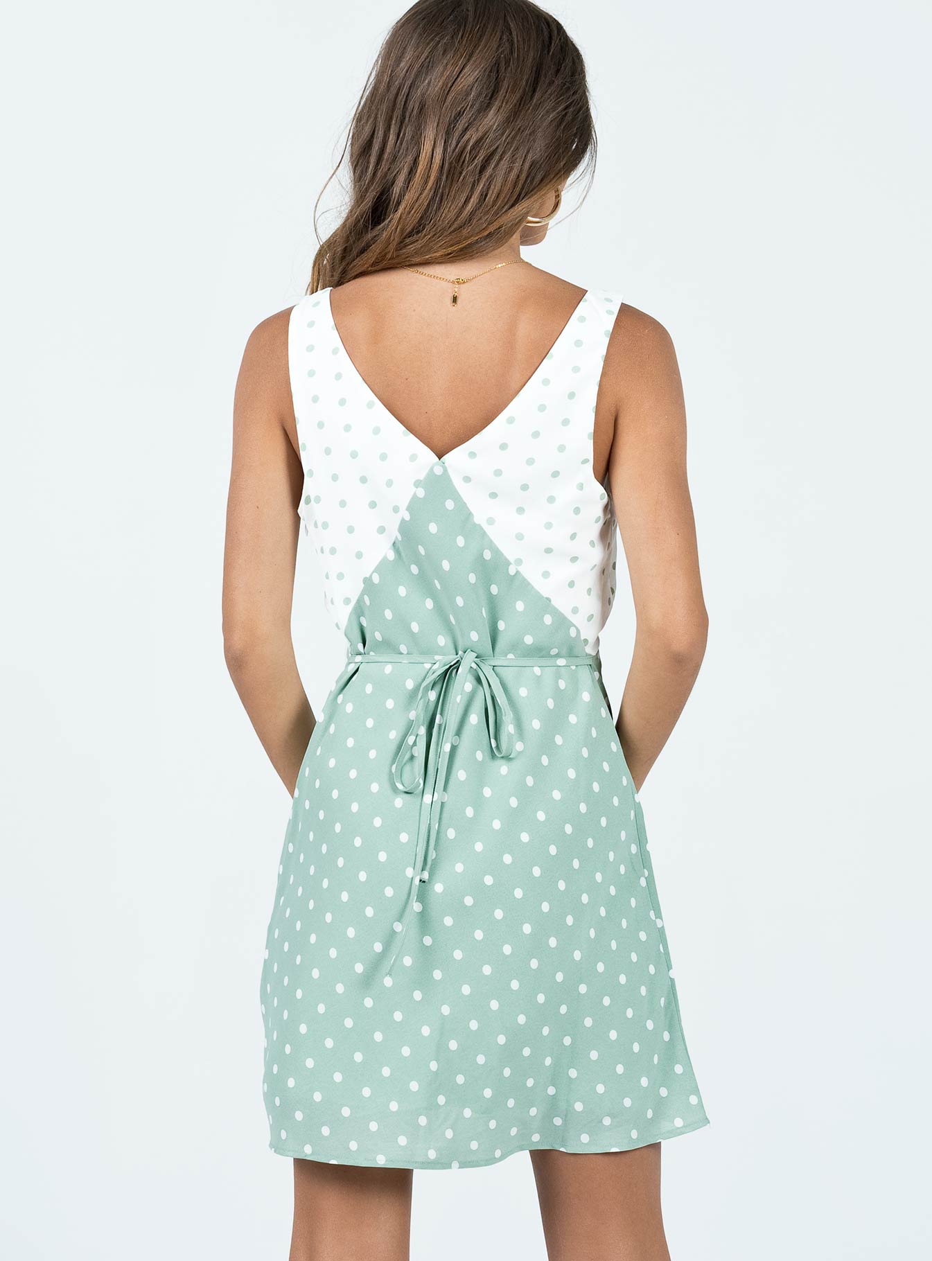 product Princess Polly Asymmetric Neckline  Nellie Mini Dress Mint Polka Dot