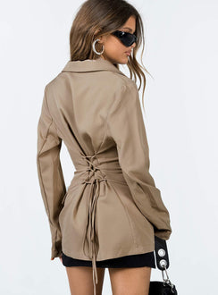 Blazer Lapel collar Button fastening at front Twin front pockets Lace up fastening at back