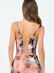 Corset top Printed design  Adjustable shoulder straps  Boning throughout  Lace-up fastening at back 