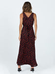 Front view of model wearing  front Princess Polly V-Neck  Nellie Maxi Dress Black/Red Floral