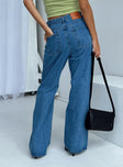 Front view of model wearing  front Princess Polly Mid Rise  Eugarie Wide Leg Jeans Mid Wash Denim