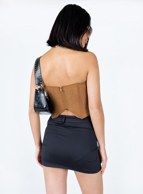 back view of model wearing Princess Polly Buckle Up Mini Skirt Black Mini Skirts 