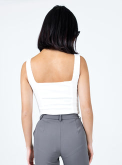 back view of model wearing Princess Polly Kariella Bodysuit White Sleeveless Square Neck 
