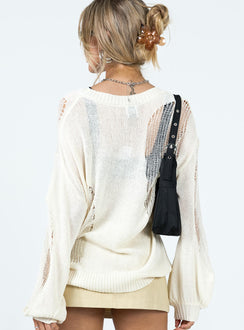 back view of model wearing Princess Polly Wendy Oversized Sweater Cream Long 