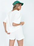 White matching set Relaxed fit Delicate knit material - wear with care  Oversized tee  Drop shoulder  High waisted shorts  Elasticated waistband 