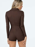 Long sleeve romper Ribbed material Classic collar Button fastening at front