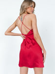 back view of model wearing Princess Polly Rosalind Mini Dress Red Sweetheart Neckline 