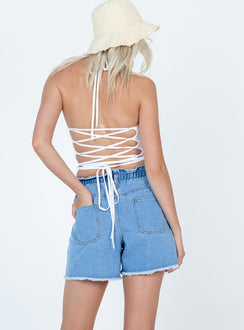 back view of model wearing Princess Polly Revesby Top White Sleeveless Scoop Neck 