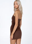 back view of model wearing Princess Polly Reece Mini Dress Brown 