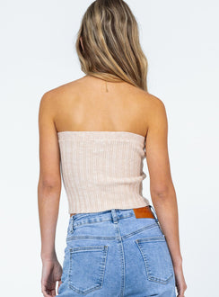 back view of model wearing Princess Polly Catani Top Beige 