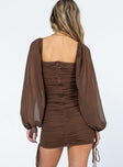 back view of model wearing Princess Polly Aleena Mini Dress Brown 