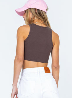 back view of model wearing Princess Polly Organic Kallen Top Brown 