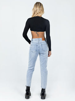 back view of model wearing Princess Polly Valencia Denim Jeans Mid Rise 