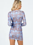 back view of model wearing Princess Polly Motel Nariko Mini Dress Photographic Blue 