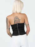 Strapless top  100% polyester Contrast stitching  Inner silicone strip  Zip fastening at back 