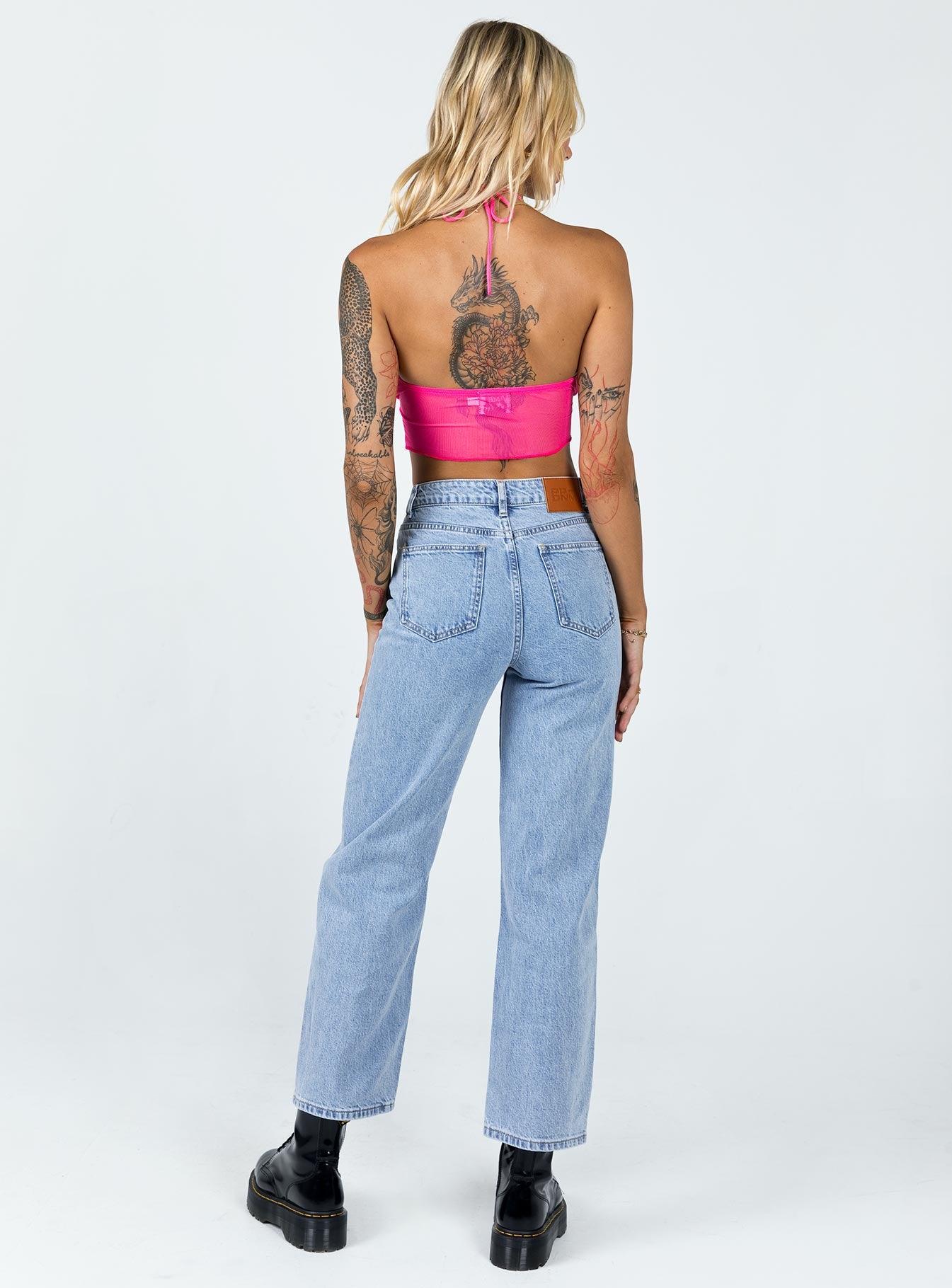 back view of model wearing Princess Polly Badalona Denim Jeans Mid Rise 
