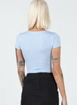 back view of model wearing Princess Polly Chavis Bodysuit Blue Short Sleeves Square Neck 