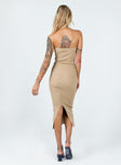 back view of model wearing Princess Polly Ethan Strapless Midi Dress Beige 