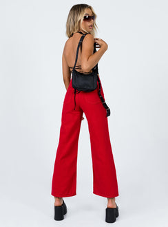 back view of model wearing Princess Polly Denver Denim Jeans Red Mid Rise 