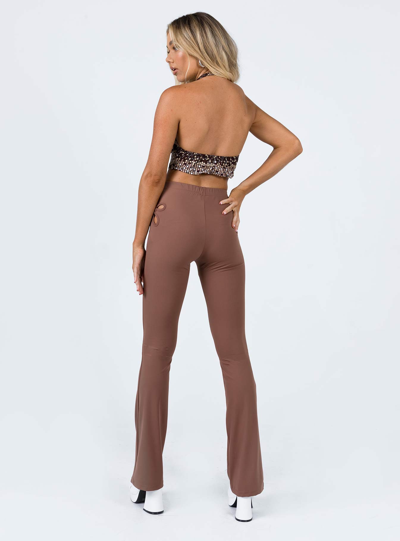 back view of model wearing Princess Polly Laken Pants Brown 