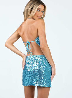 Matching set Embellished with sequins made from recycled plastic One shoulder top Back tie fastening Adjustable coverage Mini skirt Invisible zip fastening at back