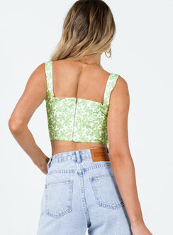 back view of model wearing Princess Polly Kaeshia Rib Bustier Floral Sleeveless Square Neck 