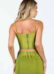 Corset top Adjustable shoulder straps Scooped neckline Plisse bust Boning throughout Zip fastening at back