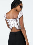 Corset top Graphic print Cap sleeves Square neckline Lace-up fastening at front Boning throughout  Zip fastening at back